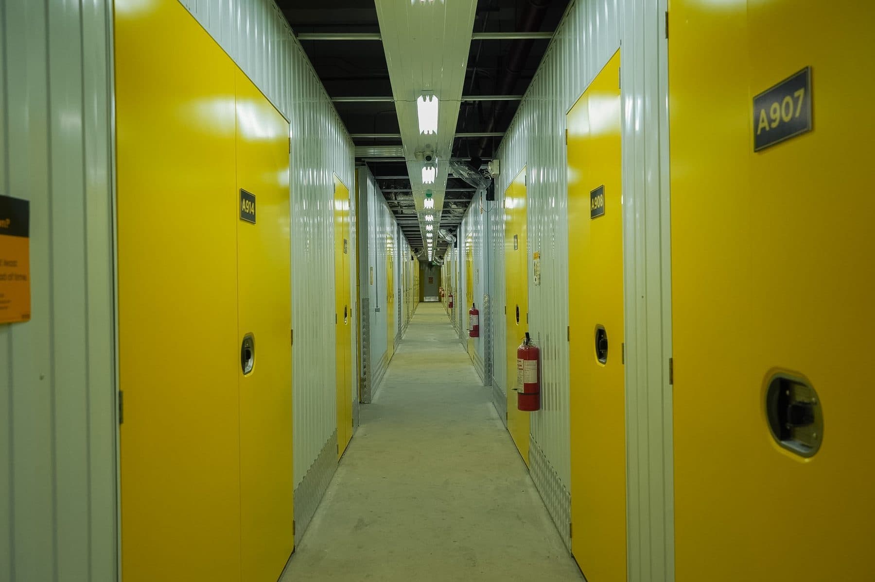 One Storage unit doors and corridor lighting